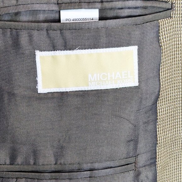 MICHAEL KORS Mens Blazer Sport Coat Size 48L Brown Tan Micro Check 2 button - Picture 7 of 16